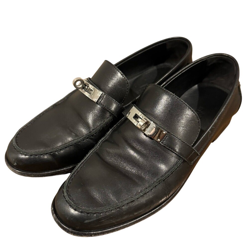 HERMES Destin Loafers, Noir, Calfskin, Kelly Buckle, Women's Size 38 (7.5), GUC
